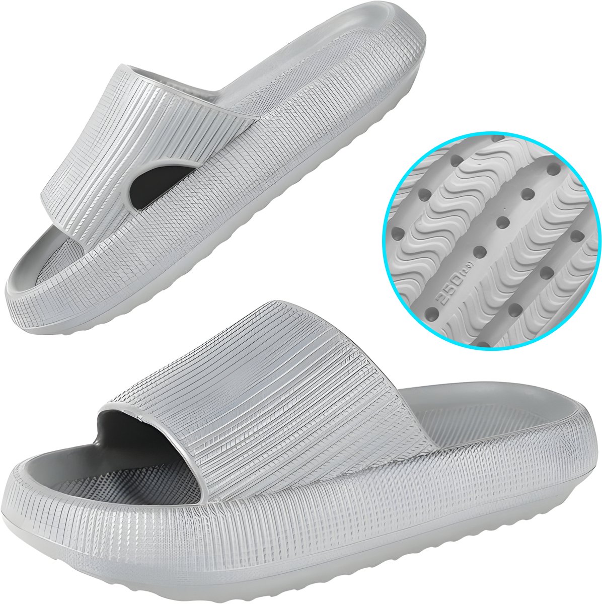 Somstyle Slippers Dames & Heren - Maat 38-39 - EVA - Badslippers met Verdikte Zool - Anti-slip - Grijs