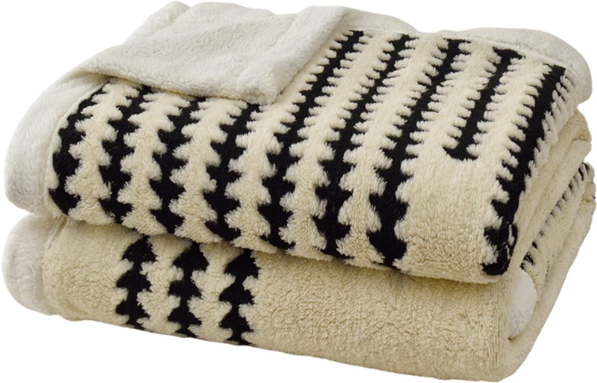 Dekbed - Deken - 150X200 cm-Comfortabele Zachte Fleece- Winter Warmtebehoud voor Bank, Sofa, Bed- Winter Warme Deken-Zwart/Beige.