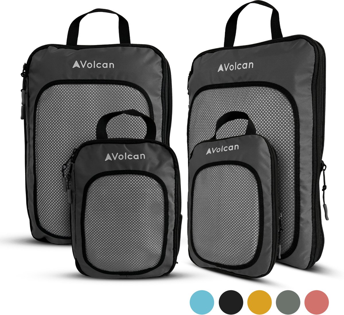 Volcan Compression Packing Cubes - Koffer Organizer Set - Met Compressierits - Backpack & Koffer - Set van 4 - Zwart