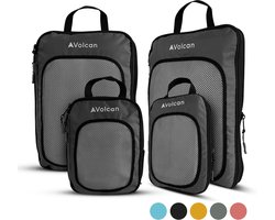 Volcan Compressie Packing Cubes - Koffer & Reis Organizer Set Compression - Met Compressierits - Backpack & Koffer - Set van 4 - Zwart