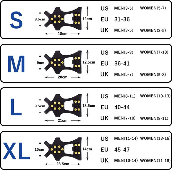 1 paar Schoenspikes - Sneeuwkettingen - Anti Slip Sneeuwzolen met Sneeuwkettingen - Veilig lopen op Sneeuw en IJs - Maat L, Schoenmaat 40-44 - Met 10 Spikes voor extra grip - Antislipzool IJssneeuwketting voor laarzen
