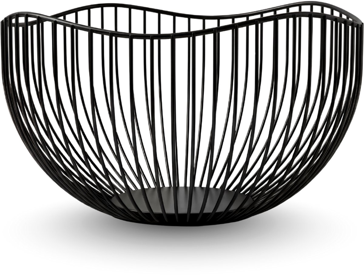 Baulk® - Fruitschaal zwart – Fruitmand – Metaal – Modern – Medium – 25cm - Golvend recht