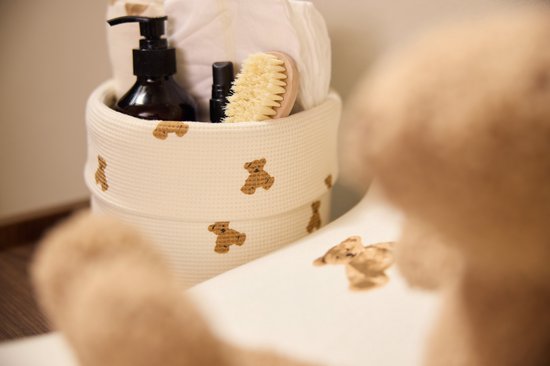 Jollein Commode Mandje - Mini Teddy Bear - Little Waffle - Ø19 cm — afbeelding 3
