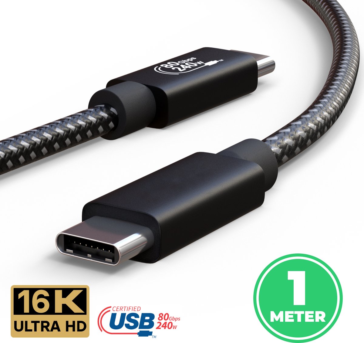 Image of DataPulse USB-C naar USB-C Kabel 1M – USB 5.0 – 240W – 80Gbps – 16K – 8K/60Hz