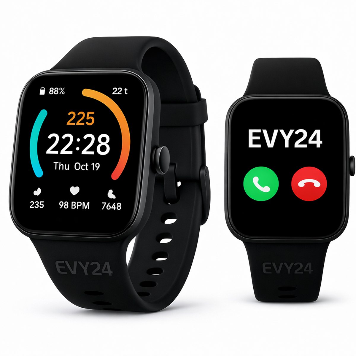 Evy24 Smartwatch - Smartwatch Dames en Heren - Stappenteller - Hartslagmeter - Slaapmonitor - Multisport - Geschikt voor Android en iOS - Zwart