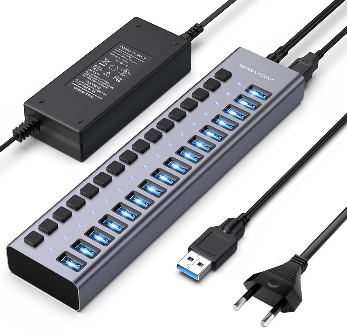 Acasis - 16 Ports - USB 3.1 Hub - Splitter met individuele aan/uit-schakelaars