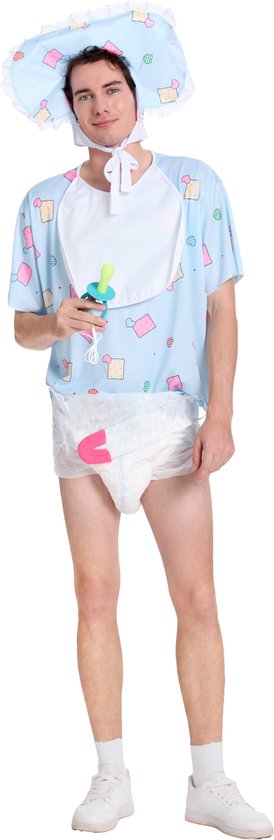 Joya Party® Tenue de déguisement bébé pour adultes | Costume bébé complet pour hommes avec couche, tétine & couvre-chef | Vêtements de déguisement Carnaval & Enterrement de vie de garçon Homme | Ensemble de déguisement pour hommes | Taille M / L