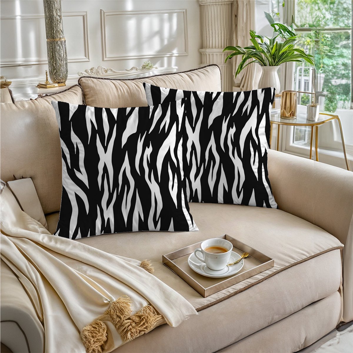 Boraboi Luxe Decoratieve Kussenhoezen set van 2 , Zachte Suède Touch 30x50cm -(Zwart,Wit) Zwart,Wit,