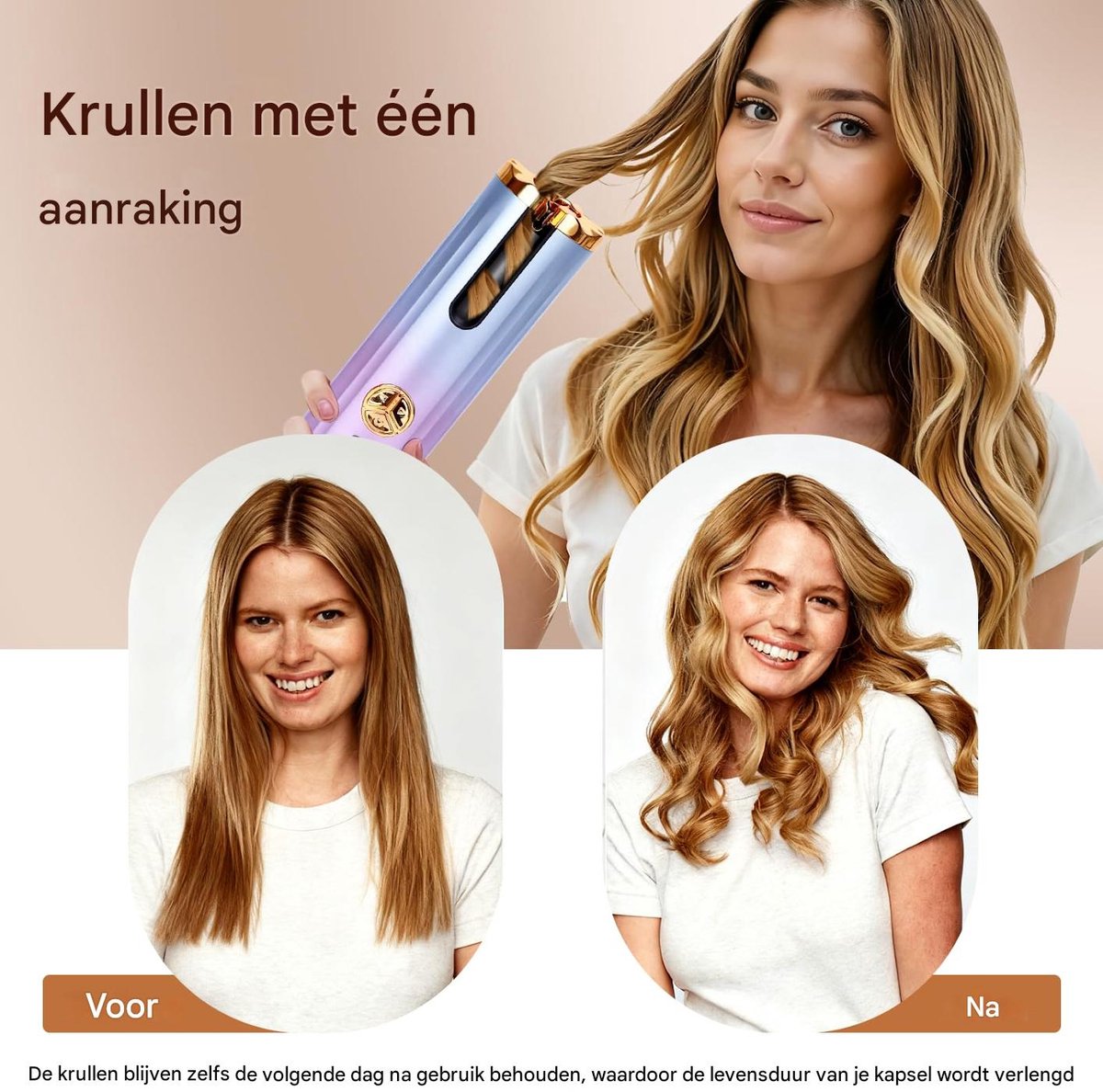 BYTEBAZAAR Draadloze Keramische Krultang met 6 Temperatuurstanden - afbeelding 2