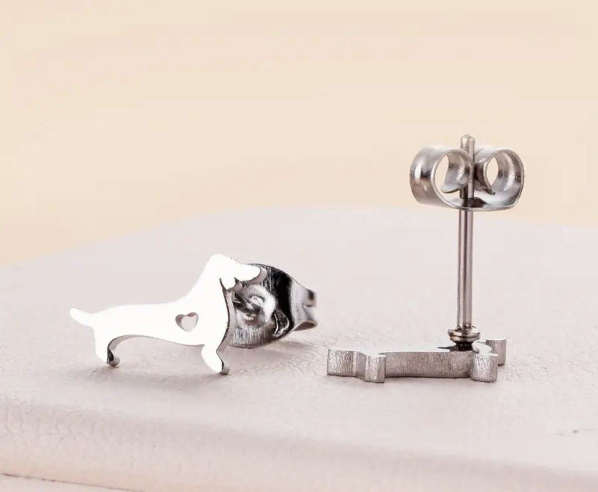 Vibe - Teckel zilver - zilver - oorsteker - juweel - oorbel - geschenk - verjaardag