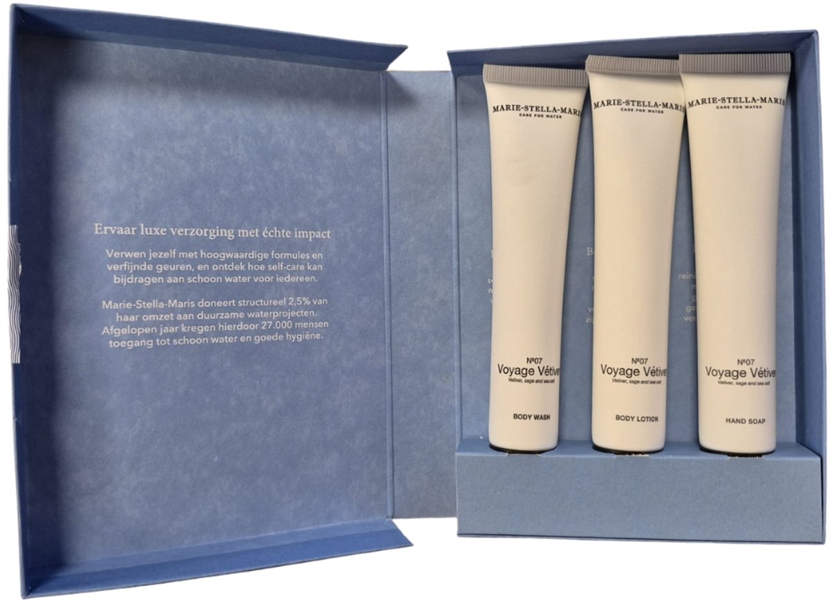 Marie Stella Maris - 3-in-1 Badkamer Essentials - Body Wash, Body Lotion en Hand Soap - 3x50 ml - Verzorgingsset - Badkamer Set - 100% Vegan - Verzorgt, Hydrateert en Parfumeert - Luxe Geschenk Verpakking - Douchegel, Handzeep en Verzorgingscrème