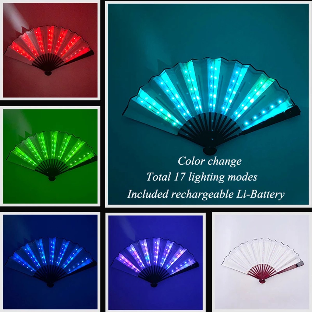 13 inch xxl Oplaadbare LED Waaier – 17 light modes Kleurrijk, Opvallend & Perfect voor Feestjes