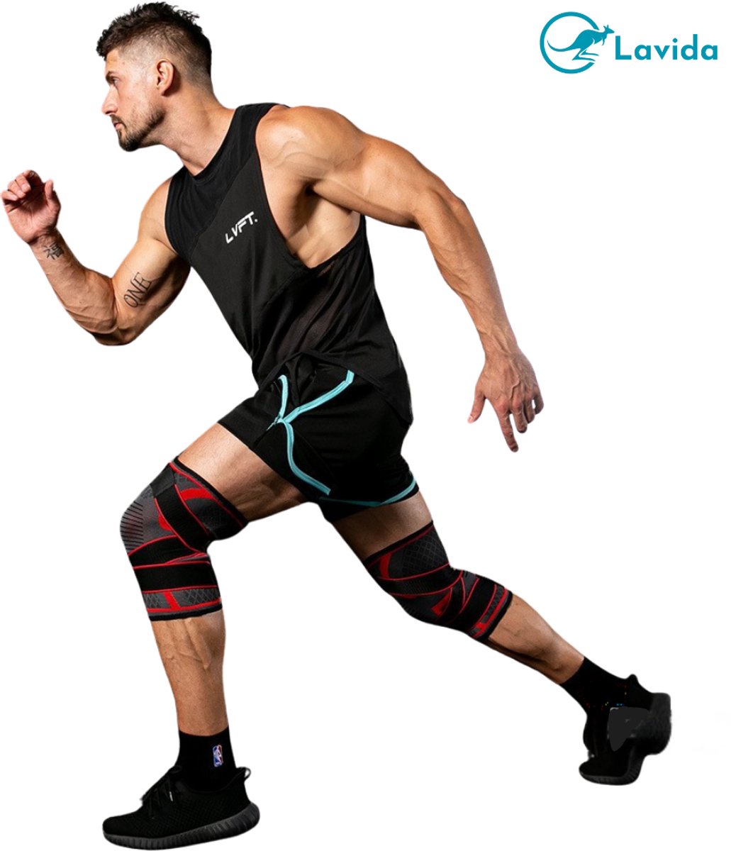 Lavida®Verstelbare Kniebrace – Patella Ondersteuning – Sport & Dagelijks Gebruik – 1 Stuk-Maat M-Zwart/ Rod-Unisex