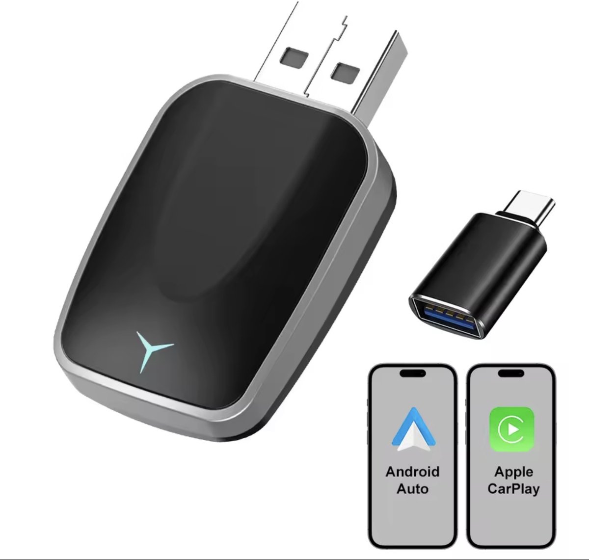 Carplay Dongle - 2-in1 - Draadloos Apple carplay & Android auto - USB-A - Incl. USB-C adapter