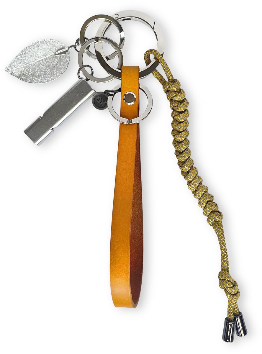 OX Originals - Tassenhanger - Sleutelhanger - Bag Charm - Met polsband, fluitje en bedel - Geel - Chroom