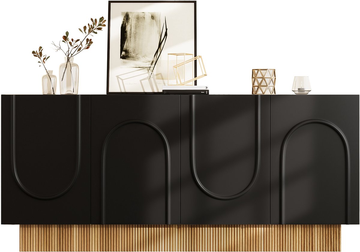Clruro Sideboard - 160x75x38 cm - 4 Deuren - Grote Opslag - U-vormige Structuur - Woonkamer & Eetkamer - Houtkleur Zwart,Hout