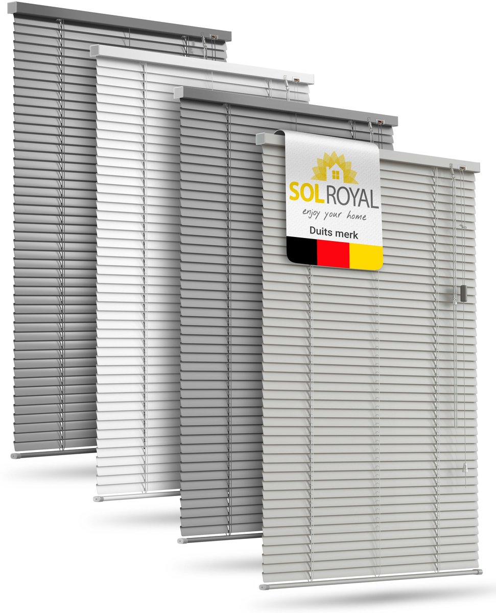 Sol Royal JA2 - Aluminium Jaloezie Zonder Boren 80x175 cm incl. Klemsteunen - Privacy- & Zonwering Binnen voor Ramen 80 cm breed, 25 mm Lamellen - Lichtgrijs Mat