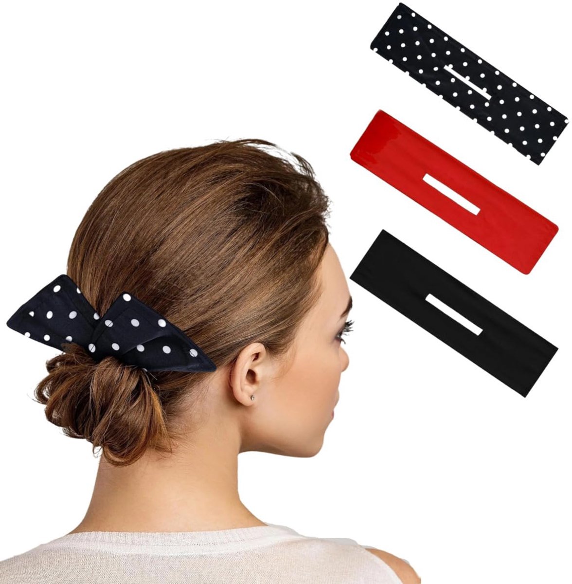 3 stuks Donutvormige haarkruller - flexibel en gemakkelijk accessoire voor Franse krullen - haaropsteektool voor lang en dun haar - 10*35,5 cm - geschikt voor alledaagse en feestelijke opsteekkapsels - zwart, rood