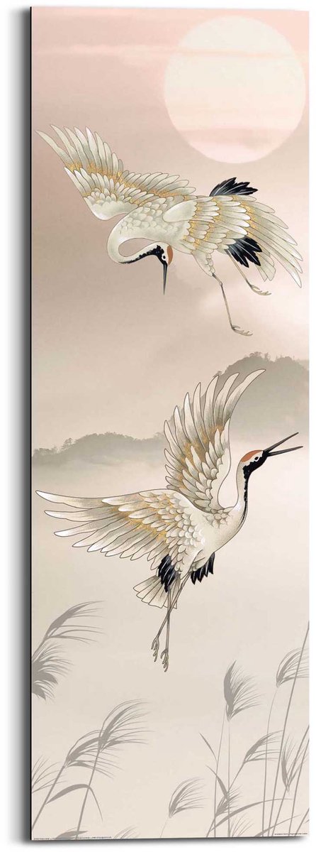 Schilderij Kraanvogels in pastel - 90 x 30 - Hout - REINDERS