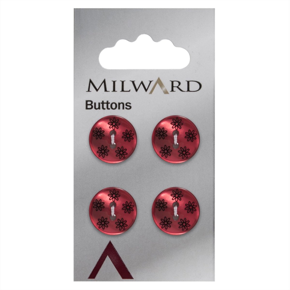Milward Parelmoer Knoop Donkerrood met Zwarte Bloemen 15mm (4 stuks)