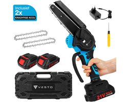 Vesto® Mini kettingzaag – Draadloos Inclusief 2 Led-Accu's – Heggenschaar Accu - Elektrisch Handkettingzaag - Snoeizaag - Takkenzaag - Handzaag - Boomzaag