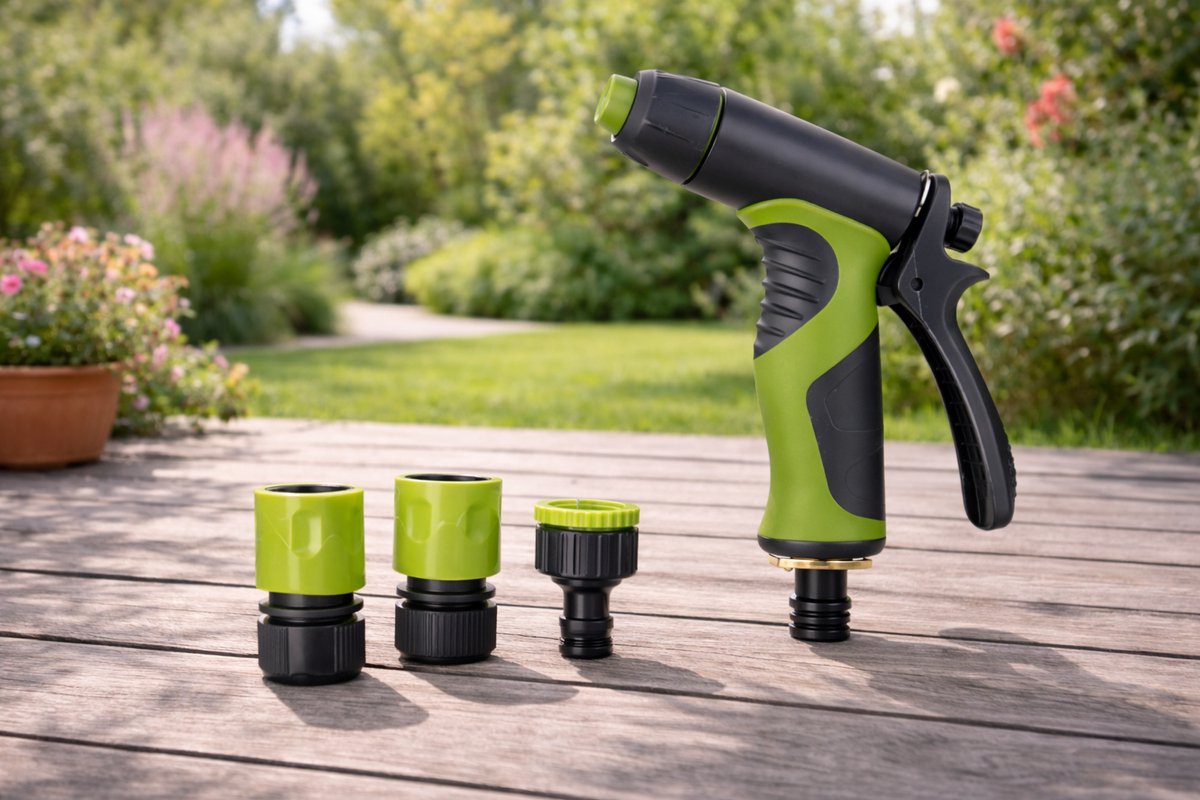 Kinzo Verstelbare Tuinsproeier Pistoolset – Adjustable Spray Gun – 4-delig 1/2” – Met Koppelingen – Voor Tuinslang, Besproeien & Schoonmaken