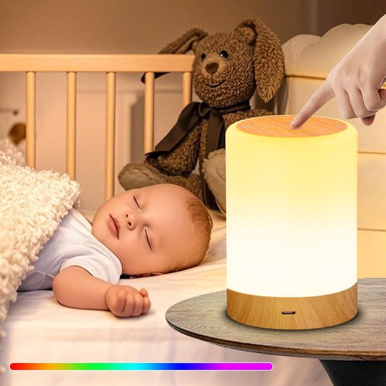 Led-nachtlampje met aanraakfunctie, 7 kleuren, dimbaar, warm modus, met nachtlampje voor volwassenen, draadloos, oplaadbaar, type-c, ideaal voor slaapkamer en kindergebruik — afbeelding 4