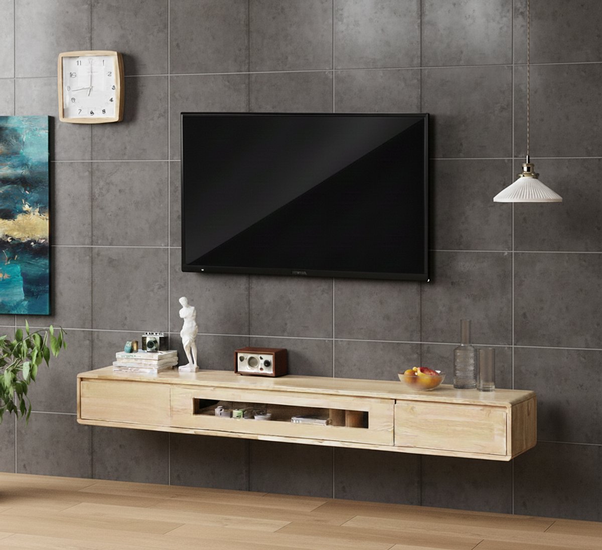 Zwevend TV Meubel Wandmontage met Lades en Opbergruimte 120 cm – Floating TV Console Onder TV – Modern Media Meubel voor Woonkamer & Slaapkamer – House&Garden