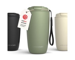 LARS NYSØM Nøgen Thermo Coffee Mug-to-go 500ml - BPA-vrij met Isolatie - Met Draagriem & Tritan Deksel (Sage Green)