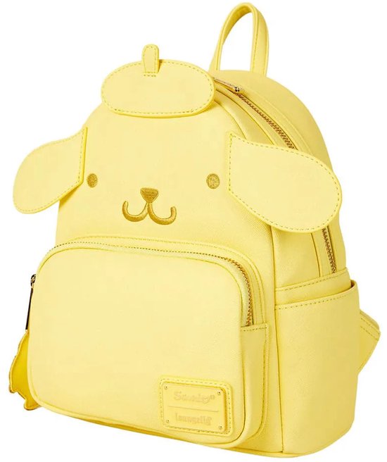 Gele mini-rugzak met Pompompurin gezicht, oren en gouden rits.