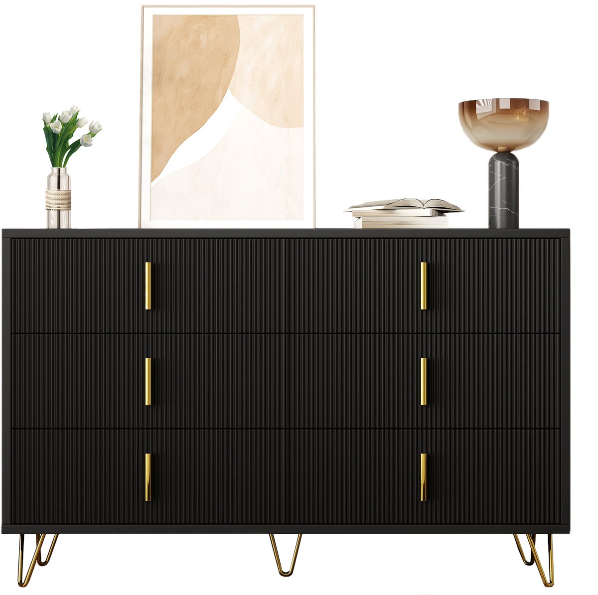 Elegante Dressoir-Met Gouden Handgrepen-Veel Opbergruimte-Modern Design-Wit en Goud