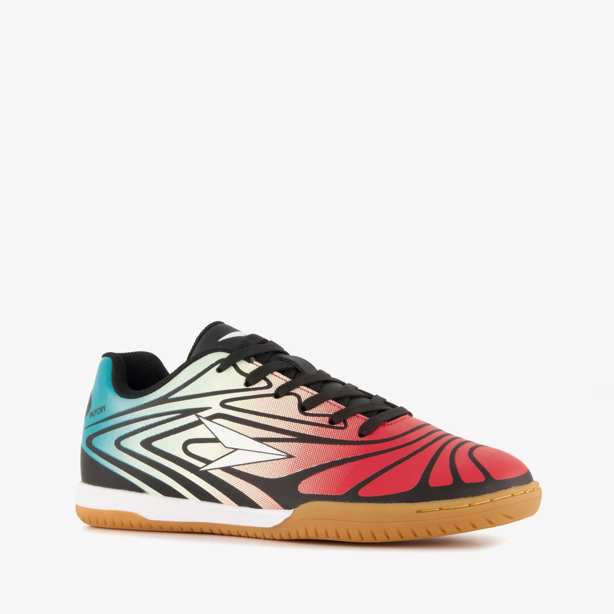 Multicolor Dutchy IC kinder zaalschoenen in rood met zwart en blauw, imitatieleer, uitneembare zool, maat 38.