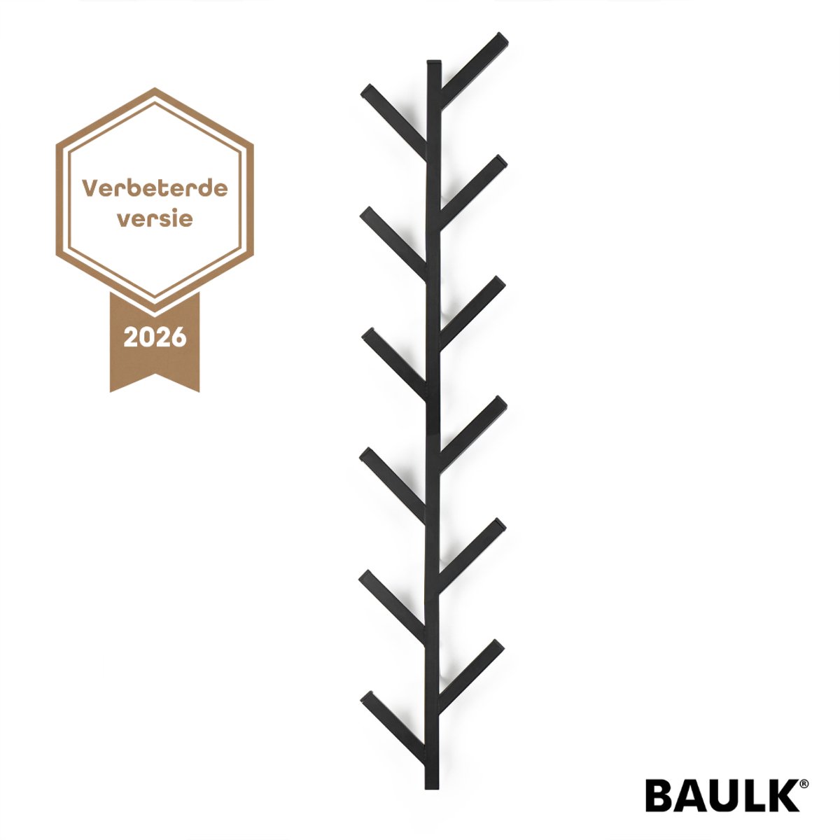 Baulk® - Kapstok – Wandkapstok – Kapstok hangend – Verticaal - Zwart – Modern – Large – 85cm