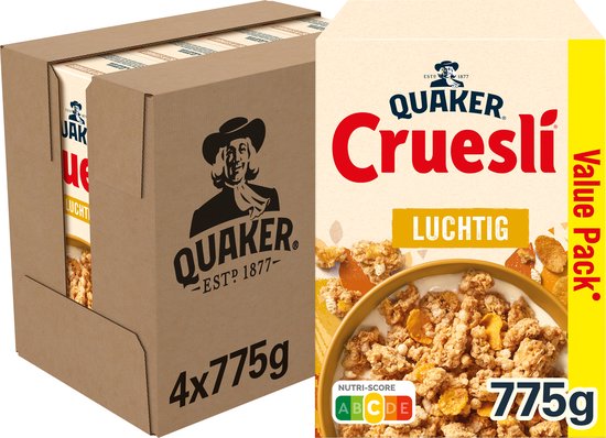 Quaker Cruesli Luchtig Naturel - Ontbijtgranen - 4 x 775 gram