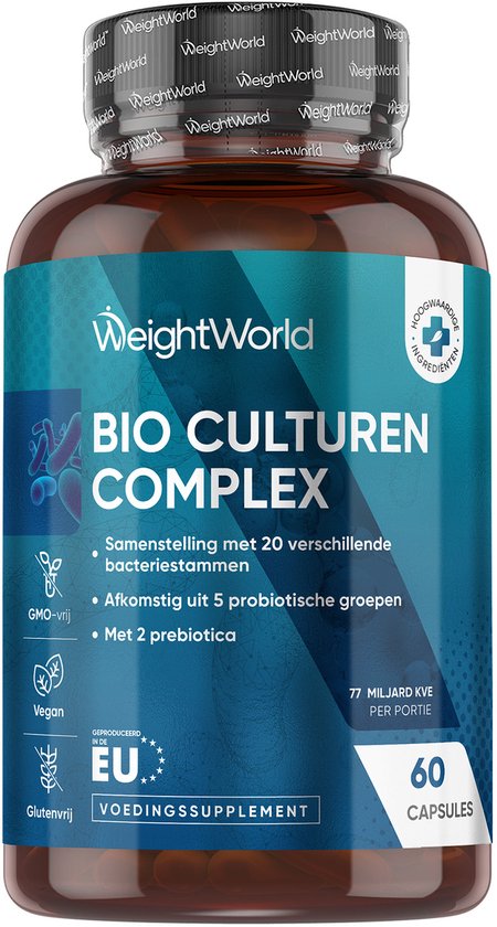 WeightWorld Probiotica capsules - 20 bacteriestammen met 77 miljard KVE - Verrijkt met inuline en FOS - Gemaakt in de Europese Unie
