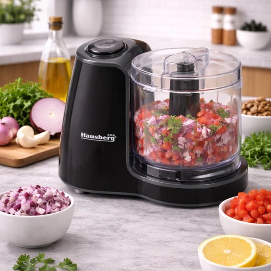 Hausberg HB-4504NG Elektrische Hakmolen 0,5 L | 100 W Mini Food Chopper – Zwart Met RVS-Messen Voor Groenten, Noten & Kruiden — afbeelding 3
