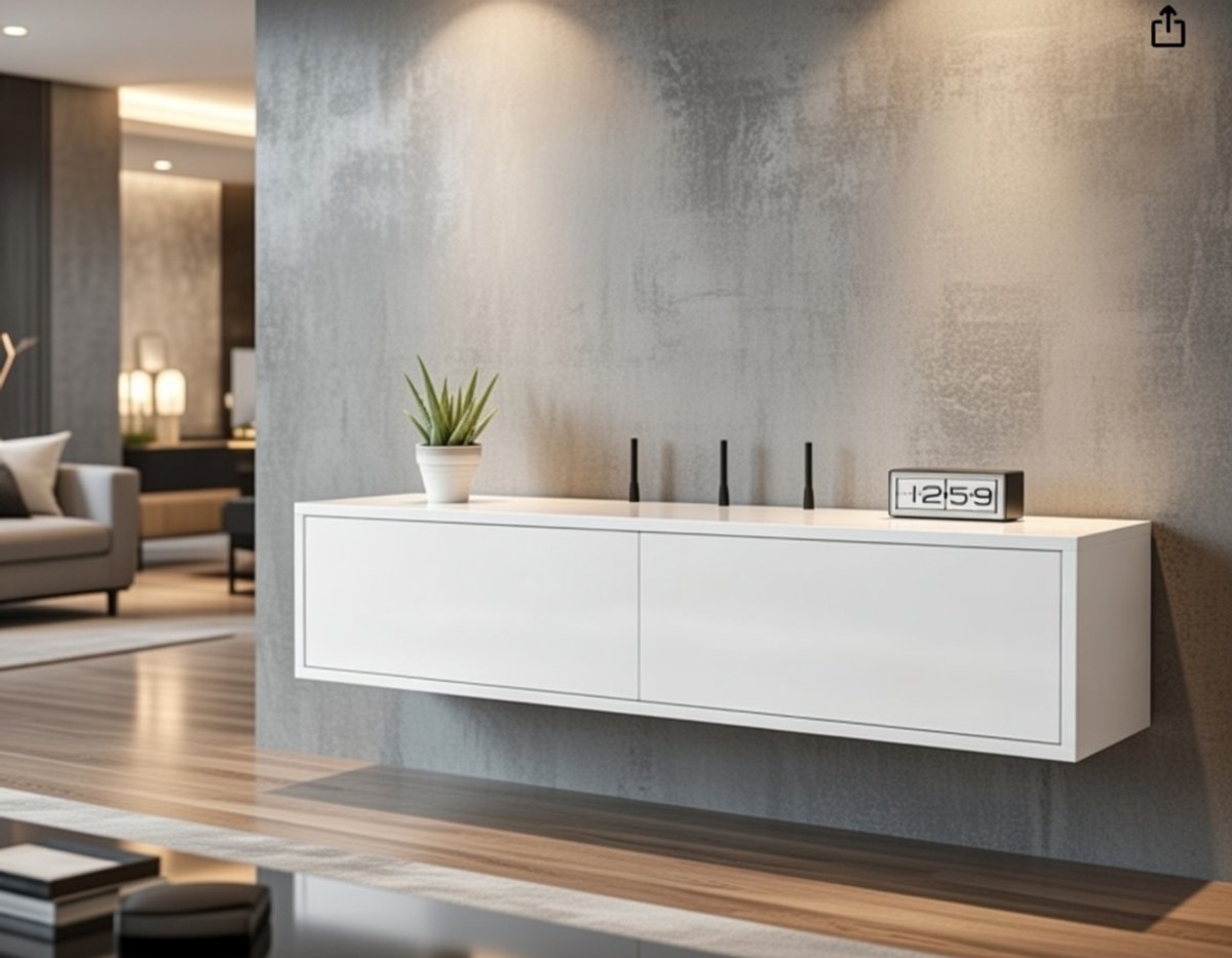 TV Meubel Wandmontage Zwevend met Lade en Kabeldoorvoer – Modern Floating Media Console voor Woonkamer, Slaapkamer of Office – House&Garden