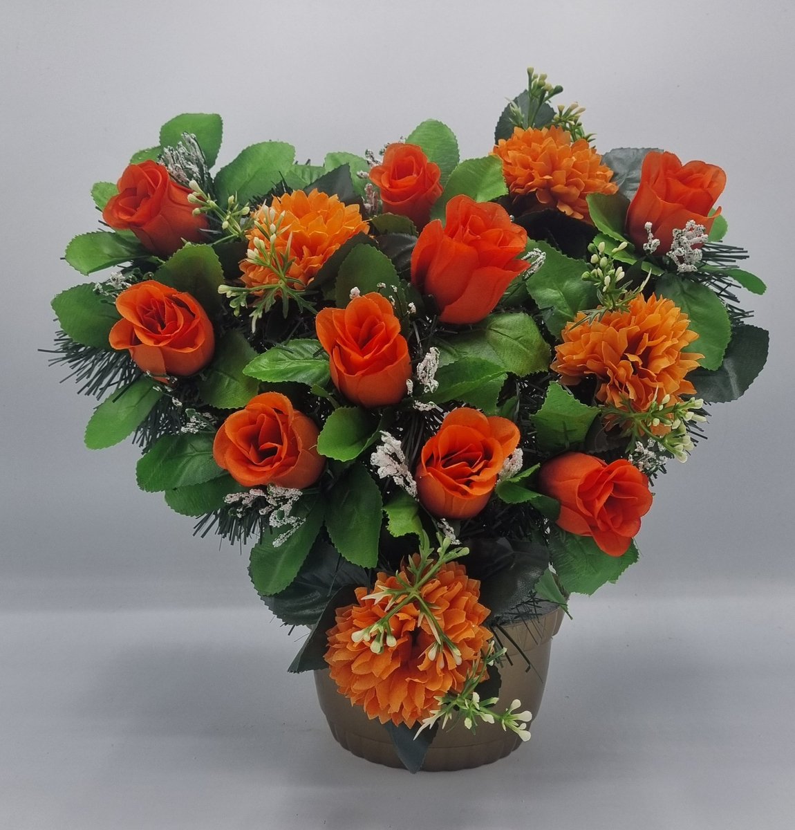 Bloemstuk - w847-38/w932-05 - Hart - Roos - Oranje mix - 30cm - Verzwaard - Buigzaam - Grafdecoratie