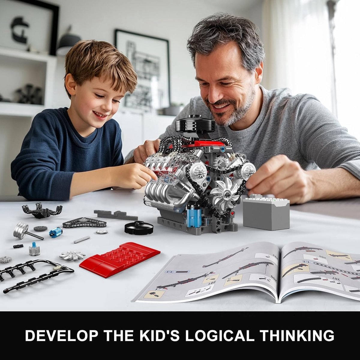 Mould King 10171 Icons Technic V8 formule 1 motor | F1 speed champions modelbouw | Creator classic bouwpakket compatibel met lego | Technische speelgoed ideas voor expert volwassenen & kinderen | Bouwdoos met 535 bouwstenen — afbeelding 6