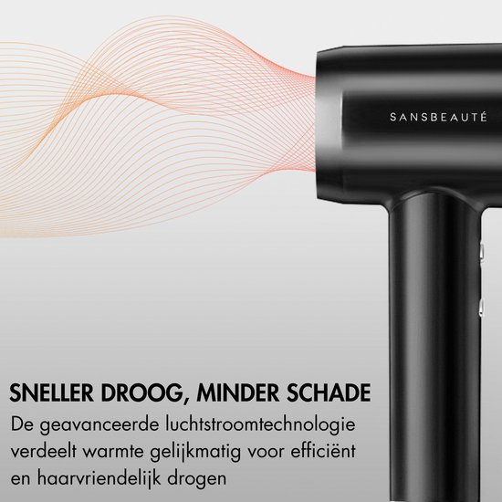 Sansbeauté® Föhn met Diffuser - Krullen - 110.000RPM - Ionische Haardroger met Borstel - 3 Standen - 3 Opzetstukken - Reisföhn - Sèche Cheveux - Krul Feun Set - Haarföhn met Defuser - Hair Blow Dryer - Kappersfohn - 2000W