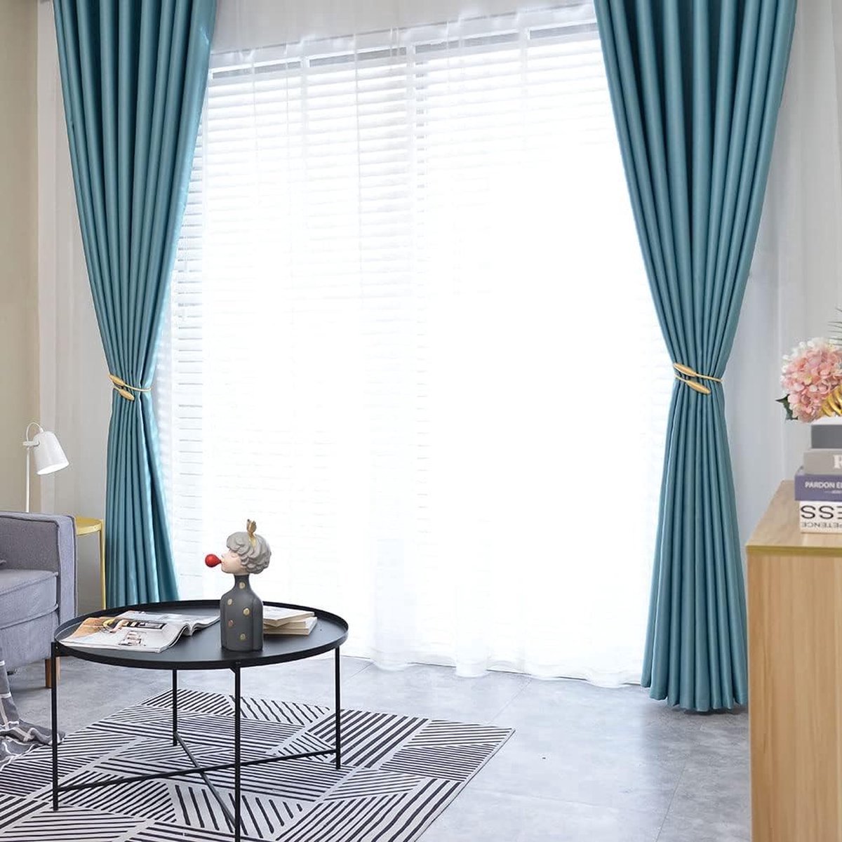 Stunq® Set van 4 doe-het-zelf-draaigordijnen, creatief decoratief draperen, vastbinden in Europese stijl, willekeurige modellering, gordijnhouders voor thuis en op kantoor, verduisterend en transparant draperie (goud)