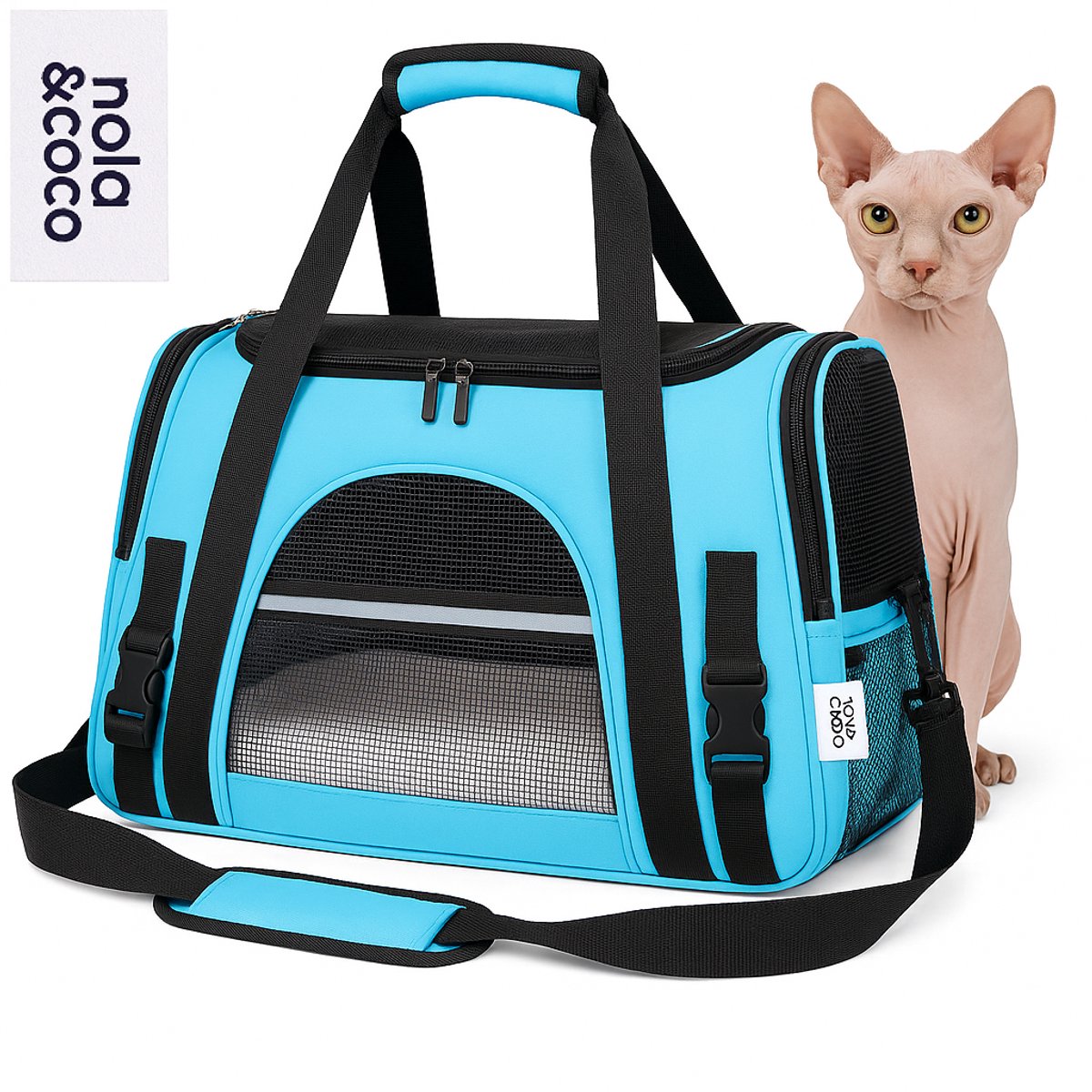 Nola & Coco Reistas voor Katten, Honden en Knaagdieren - Max 8 KG - 43 x 25 x 28 cm - Huisdieren Reistas - Small - Blauw