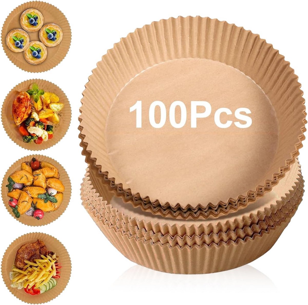 100x Bakpapier Vormjes voor Airfryer - Non-Stick Wegwerp Vellen Rond 20-24cm