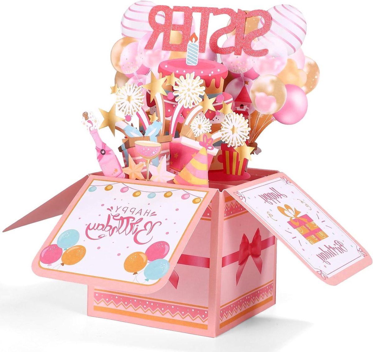 Happy Birthday Surprise 3D Pop Upkaart voor Zussen - Verjaardagskaart met Envelop - Uniek Cadeau - Feestdecoratie - Verrassing Voor Jarige zus