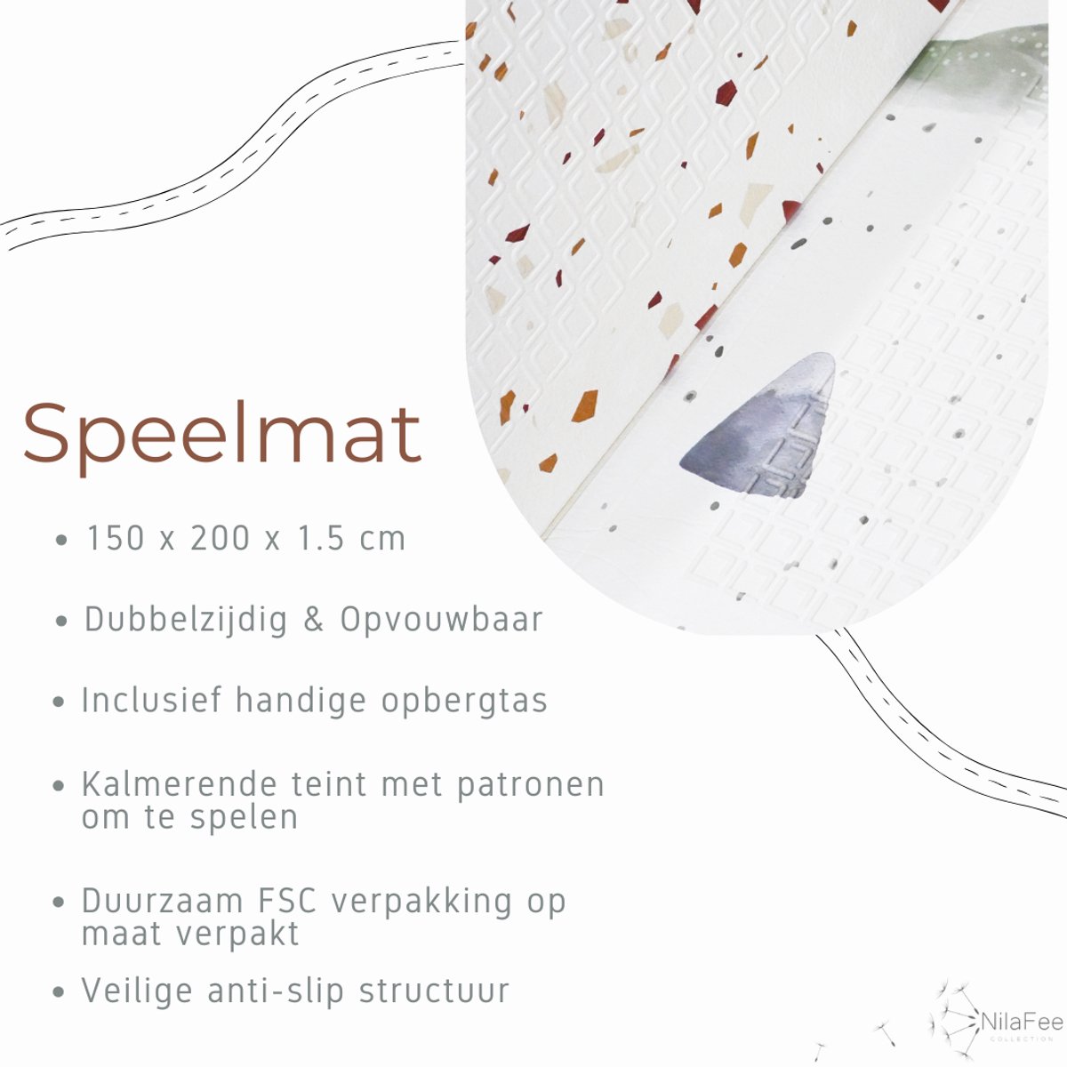 NilaFee® - Speelmat Baby - Speelkleed - Anti slip - Opvouwbaar - Opbergtas - 147 x 190 - XPE - CE getest - Waterafstotend - Auto - Vliegtuig - Terrazo Brown — afbeelding 15