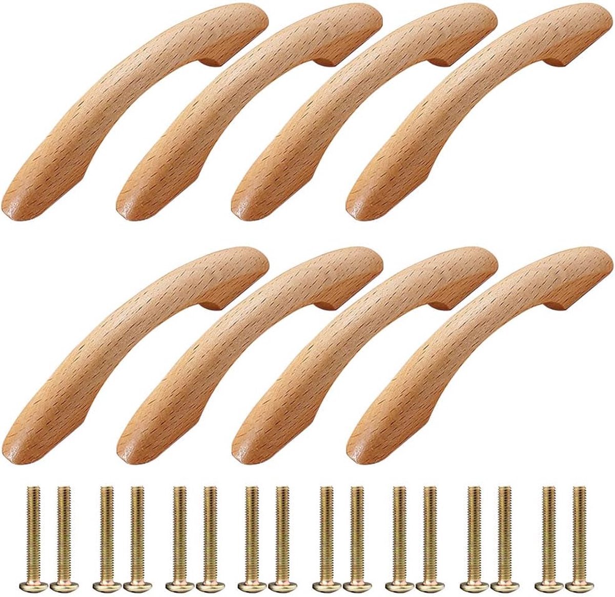 Stunq® Stijlvolle Houten Handgrepen voor Kasten en Meubels - Set van 8 met 16 Schroeven