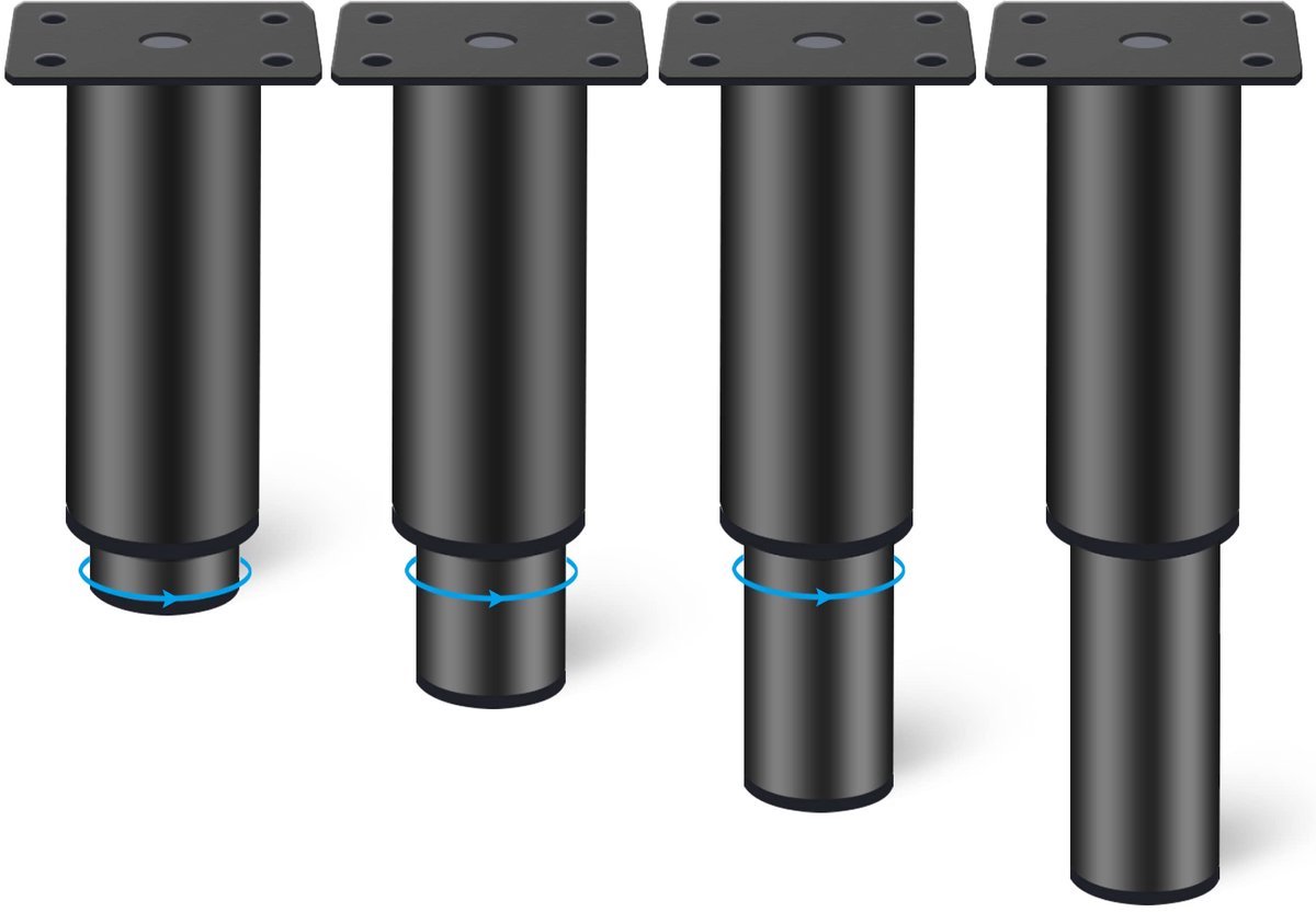 Stunq® 4 Stuks Verstelbare Meubelpoten, Metaal, Zwart - 120-200mm