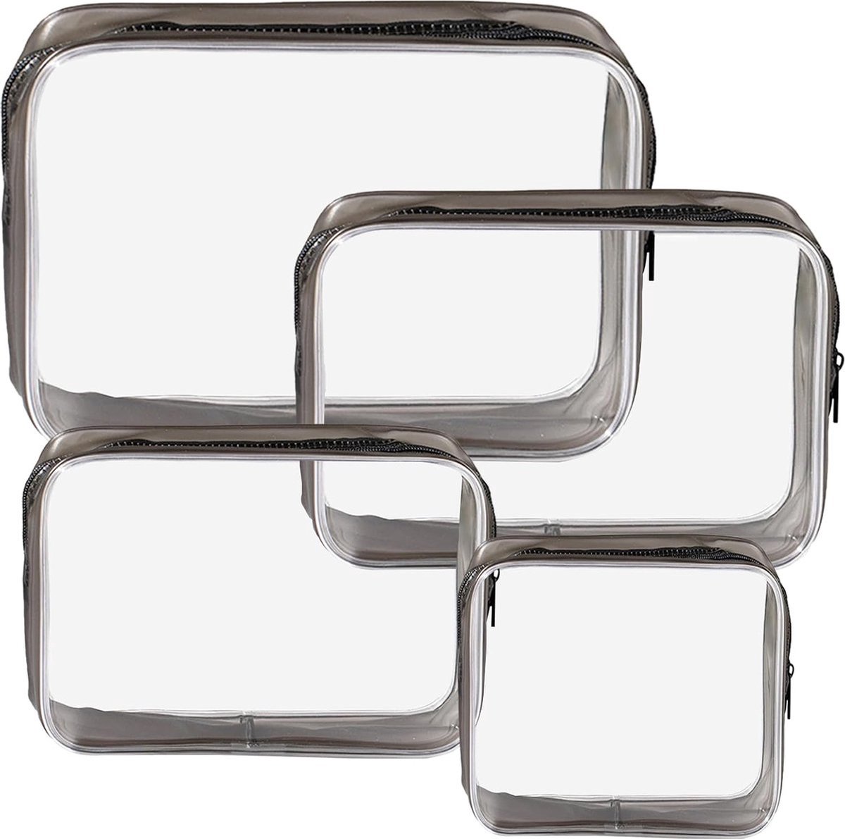 Stunq® 4 stuks toilettas, transparant, waterdicht, make-uptas, vliegtuigtas, make-uptas, TSA-goedgekeurde cosmeticatas, doorzichtig, pvc, reizen, waszakken voor reizen, mannen en vrouwen, zwart, mode