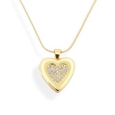 Collier dame en acier de couleur or - pendentif cœur plaqué or avec strass - médaillon - locket - pour photo ou mèche de cheveux