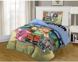 Bed Glow & Apparel –Minecraft Beddengoedset | Dekbedovertrek 140x200 + Hoeslaken 90x200+25 + Kussensloop 60x70 | 100% Katoen | Minecraft